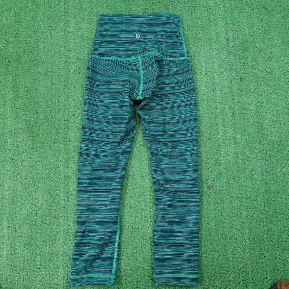 Lululemon Athletica Leggings Girls Size 2 Green Striped Knit Ankle Yoga Running‎ - Picture 4 of 7